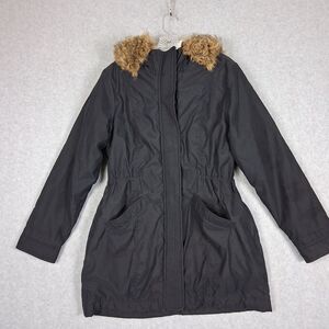 Abercrombie Fitch Women Jacket Medium Black Sherpa Removable Faux Fur Trim